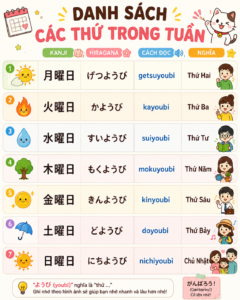TỪ VỰNG BÀI 4 MINNA NO NIHONGO-THỨ NGÀY THÁNG NĂM cacthutrongtuan